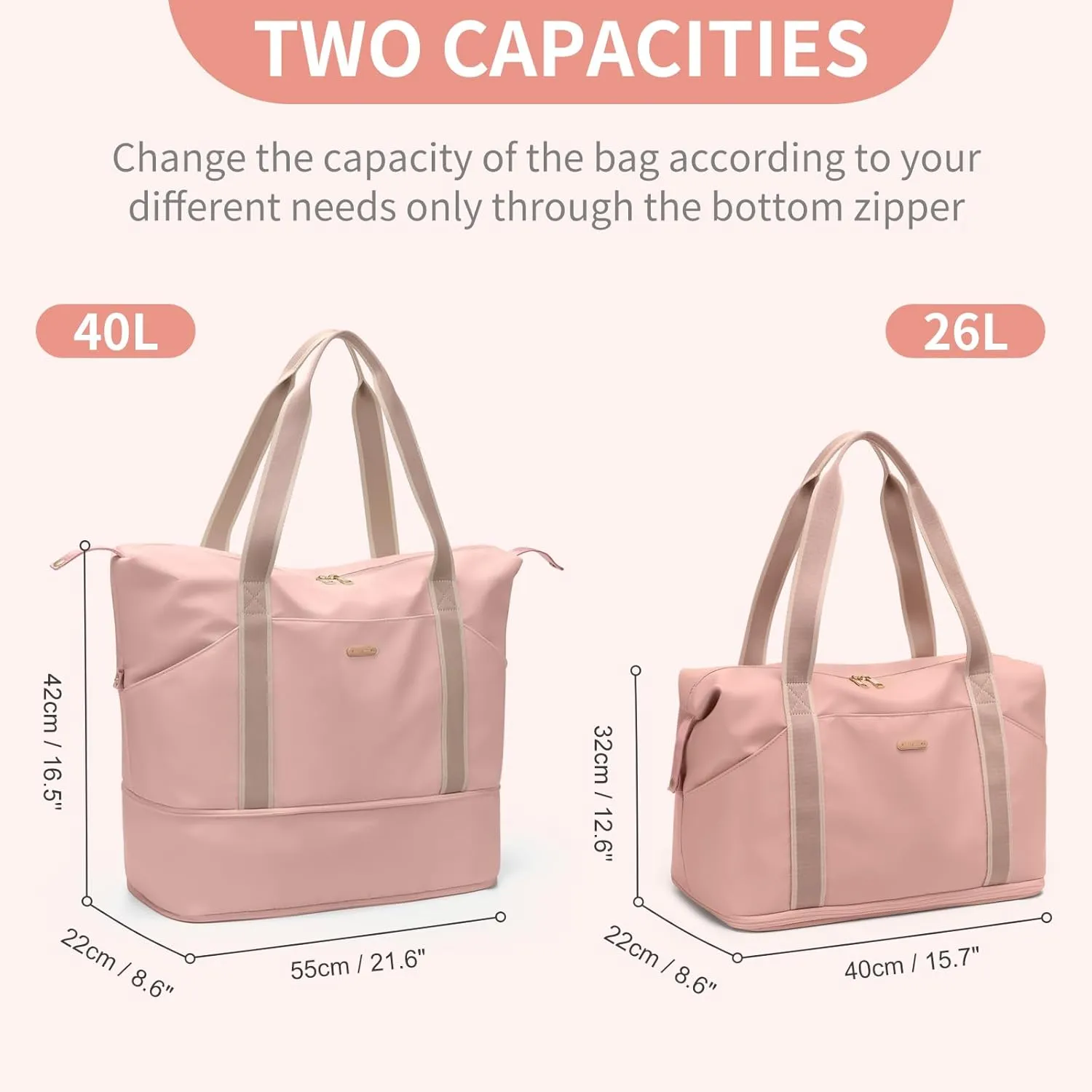 GOLF SUPAGS Large Duffel Bag Women Sports Bag Portable Travel Bags, Expandable Space Weekender Bag for Sports, Gym and Travel (Pink)