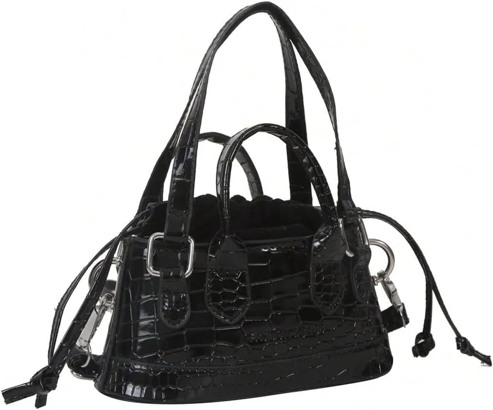 GORGLITTER Women's Mini Purse Crocodile Embossed Crossbody Bags Y2K Clutchs Drawstring Shoulder Bag