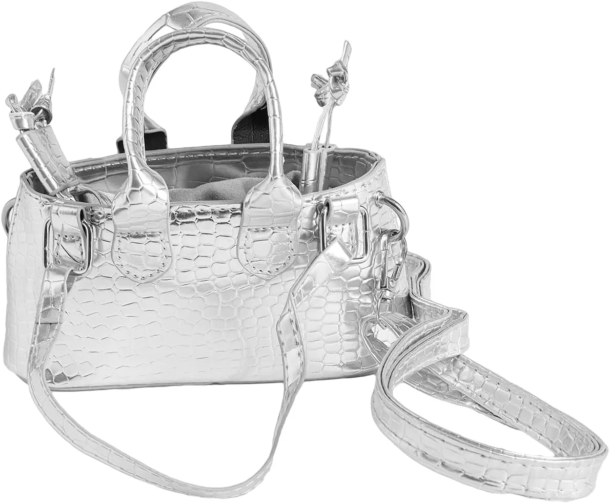 GORGLITTER Women's Small Crossbody Bag Metallic Mini Purse Crocodile Print Double Handle Satchel Shoulder Bag Purse