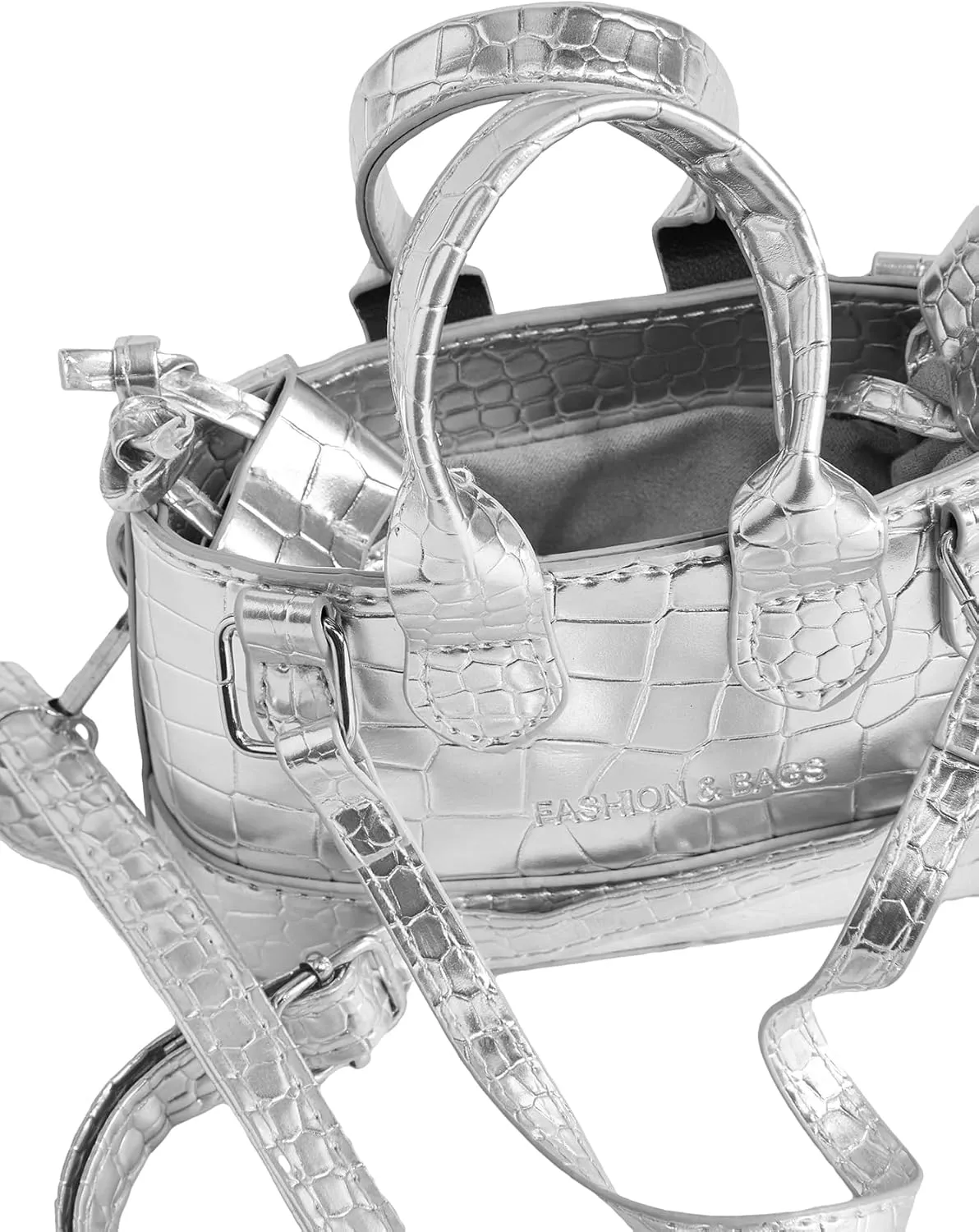 GORGLITTER Women's Small Crossbody Bag Metallic Mini Purse Crocodile Print Double Handle Satchel Shoulder Bag Purse