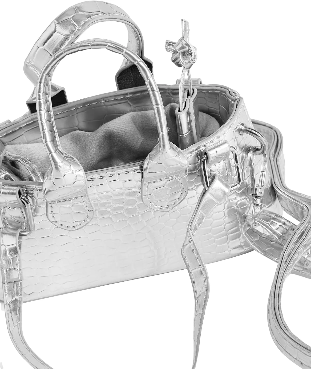 GORGLITTER Women's Small Crossbody Bag Metallic Mini Purse Crocodile Print Double Handle Satchel Shoulder Bag Purse