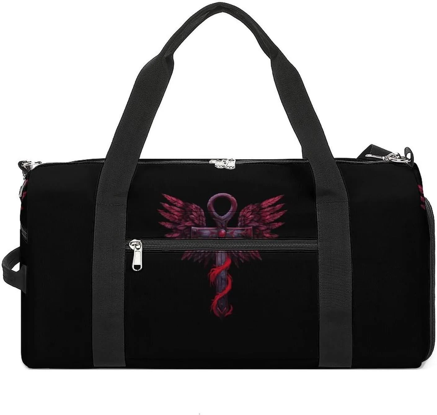 Gothic Silver Ankh Vampire with Red Wings Gym Bag for Women Men Lightweight Duffel Bag Travel Tote Bag Sports Bag with Shoulder Strap