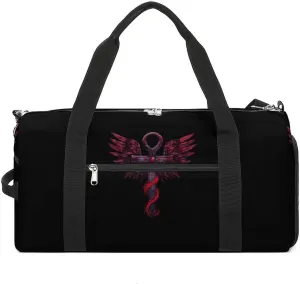Gothic Silver Ankh Vampire with Red Wings Gym Bag for Women Men Lightweight Duffel Bag Travel Tote Bag Sports Bag with Shoulder Strap