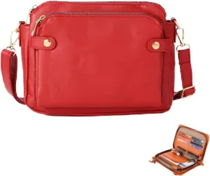 Gpmsign Crossbody Bag, Crossbody Leather Shoulder Bags and Clutches for Women 3 Layer Crossbody Handbags Adjustable