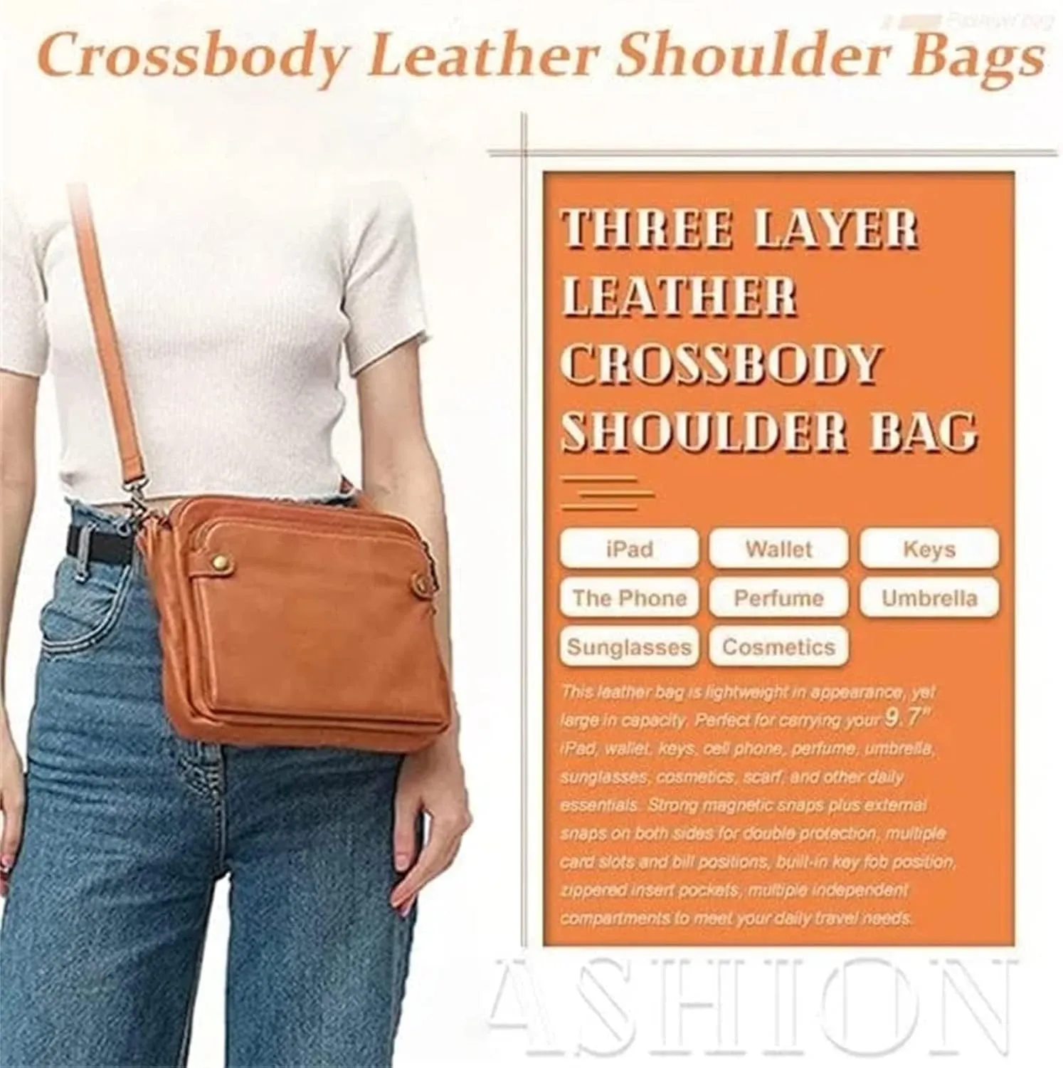 Gpmsign Crossbody Bag, Crossbody Leather Shoulder Bags and Clutches for Women 3 Layer Crossbody Handbags Adjustable