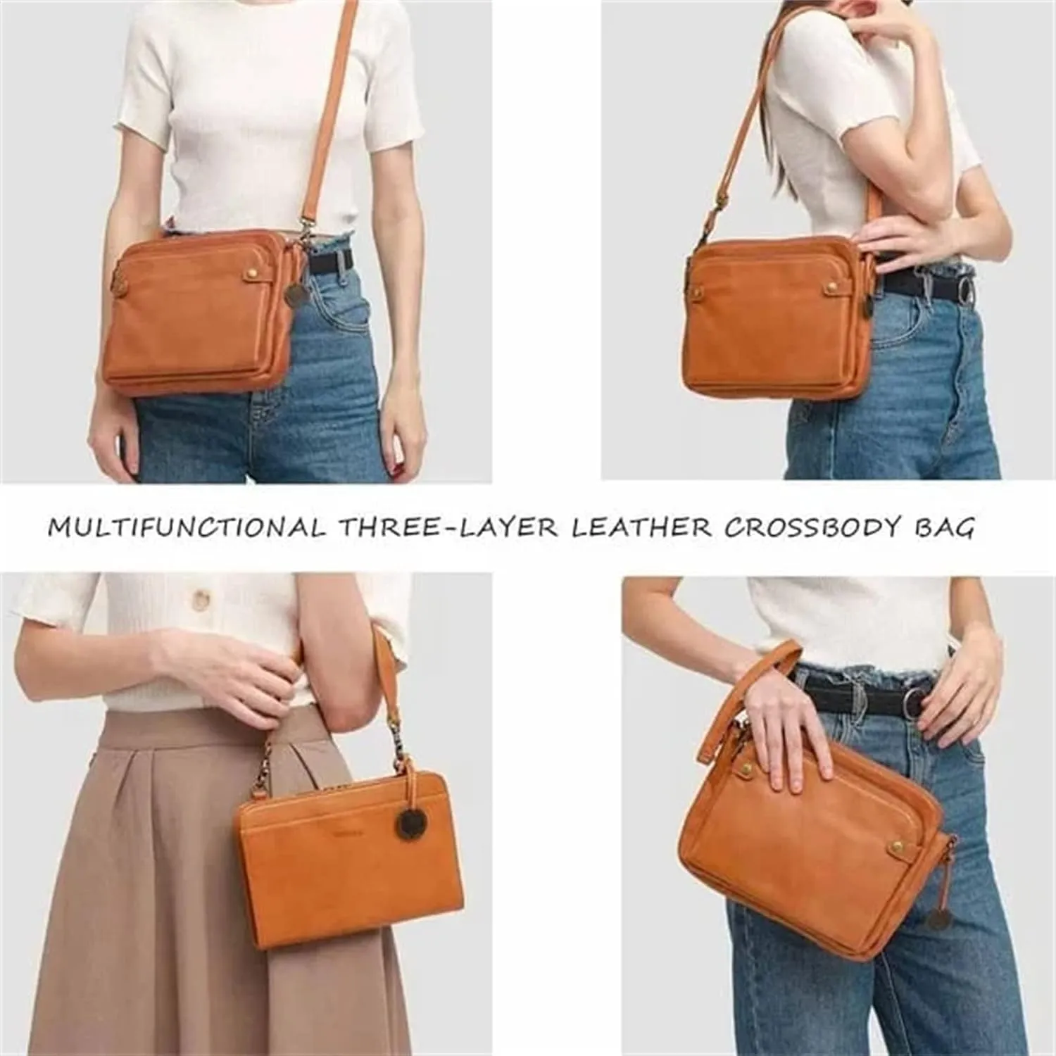 Gpmsign Crossbody Bag, Crossbody Leather Shoulder Bags and Clutches for Women 3 Layer Crossbody Handbags Adjustable