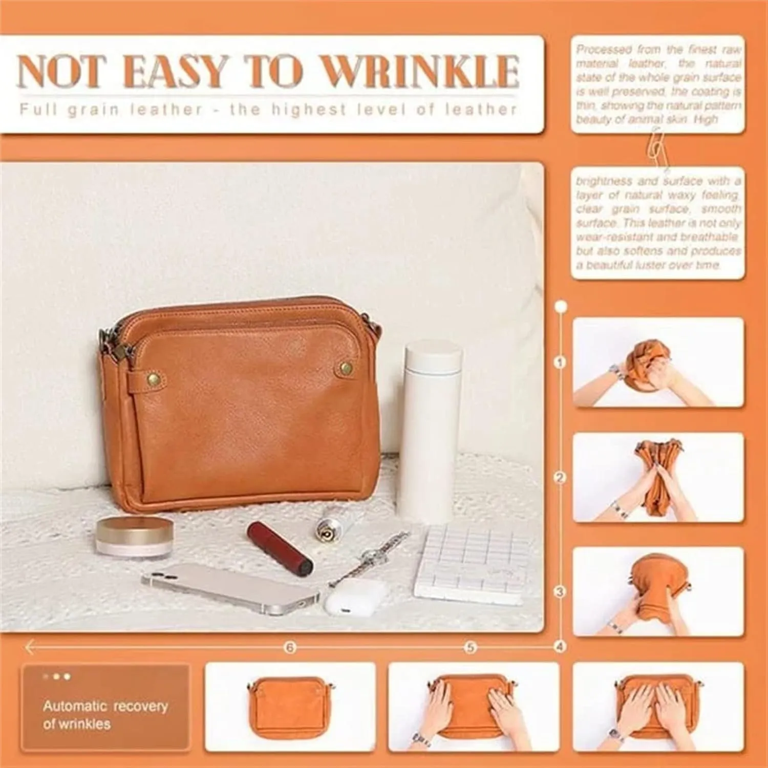 Gpmsign Crossbody Bag, Crossbody Leather Shoulder Bags and Clutches for Women 3 Layer Crossbody Handbags Adjustable