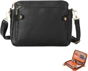 Gpmsign Crossbody Bag, Crossbody Leather Shoulder Bags and Clutches for Women 3 Layer Crossbody Handbags Adjustable