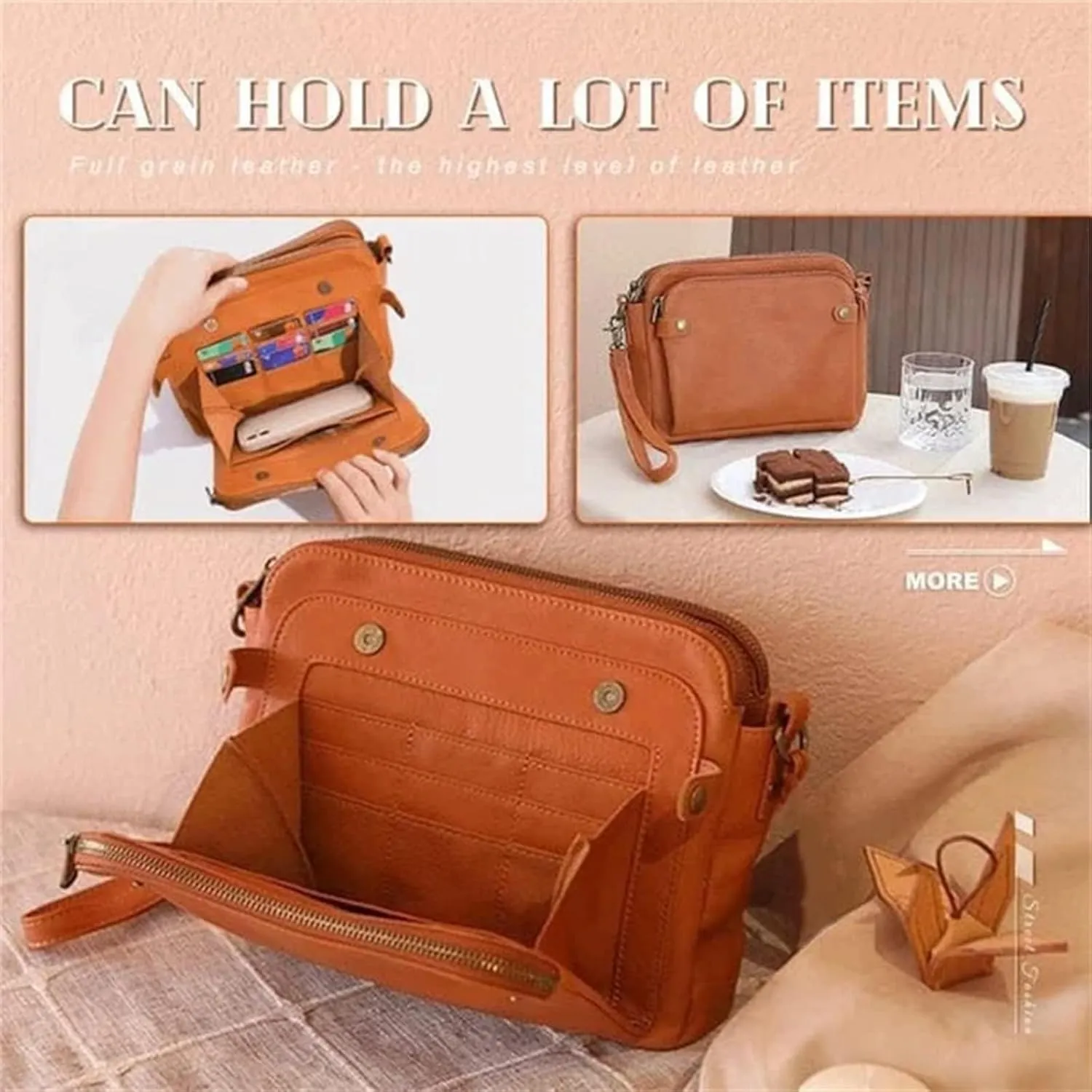 Gpmsign Crossbody Bag, Crossbody Leather Shoulder Bags and Clutches for Women 3 Layer Crossbody Handbags Adjustable