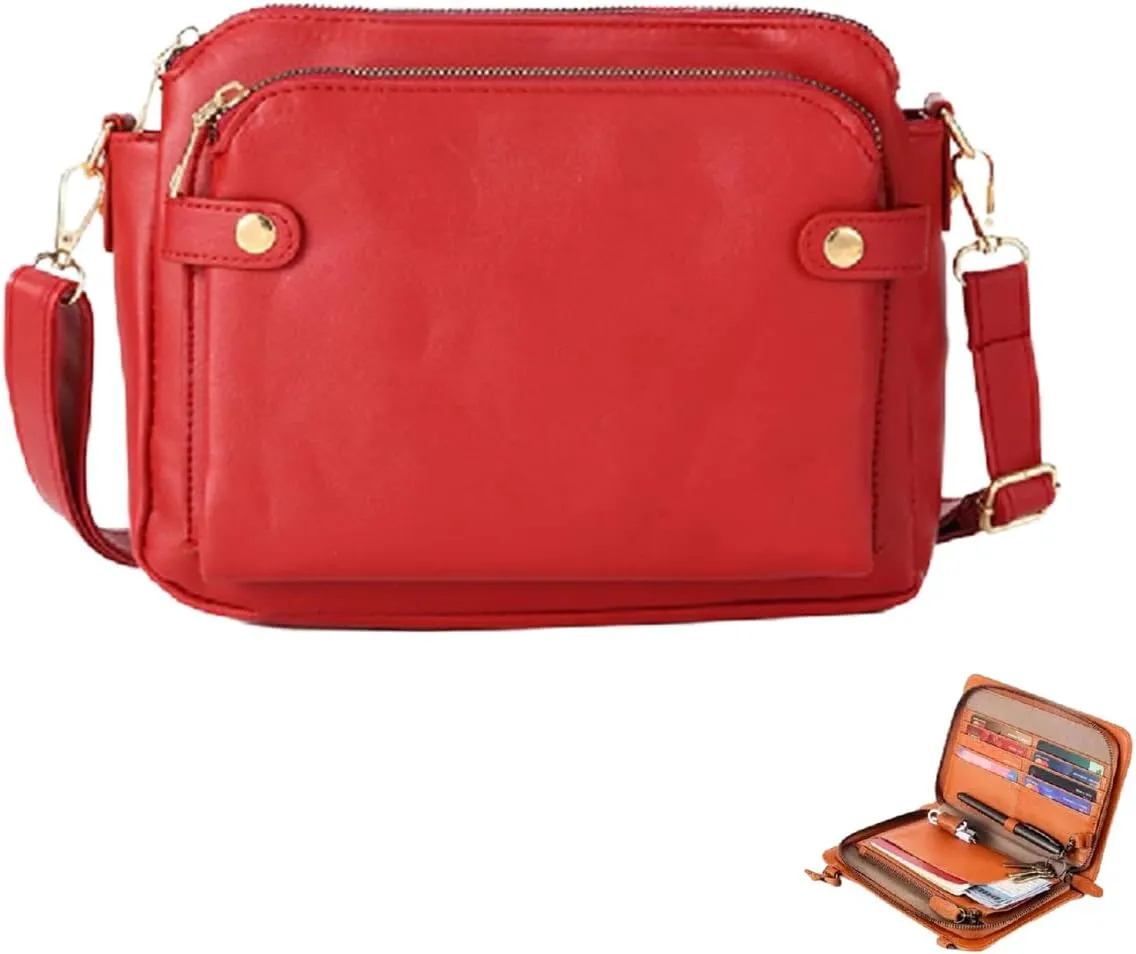 Gpmsign Crossbody Bag, Crossbody Leather Shoulder Bags and Clutches for Women 3 Layer Crossbody Handbags Adjustable