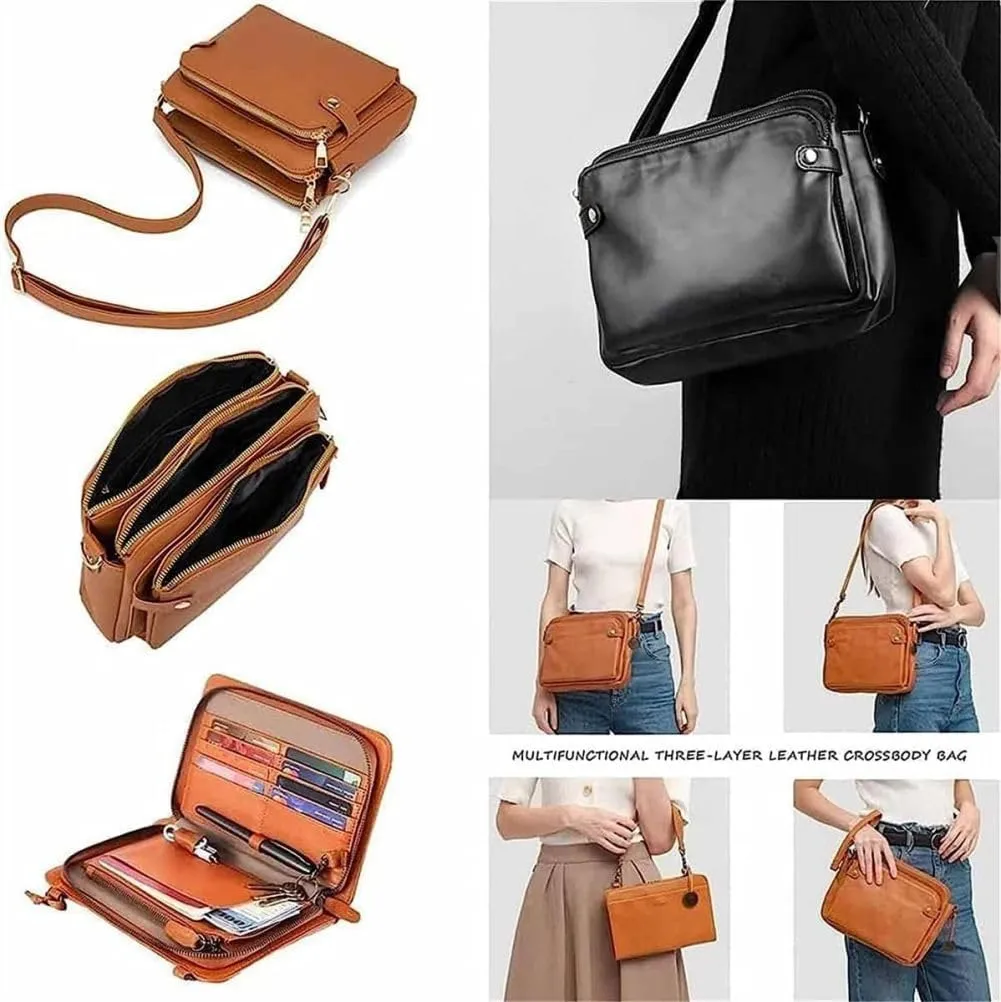Gpmsign Crossbody Bag, Gpmsign Crossbody Leather Bag, 3 Layer Crossbody PU Leather Shoulder Bags