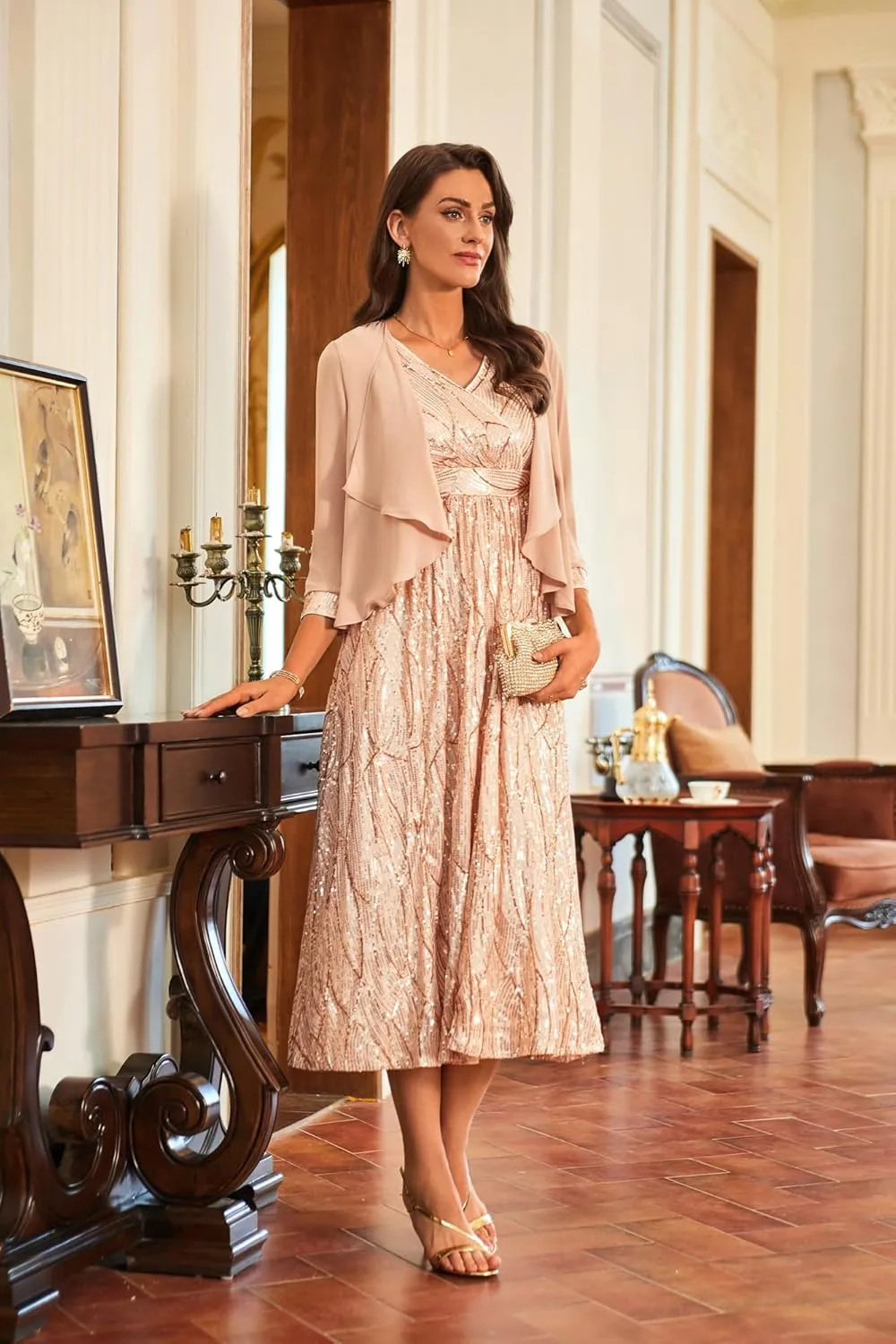 GRACE KARIN 2024 Women's Two Piece Sequin Dress with Jacket Mother of The Bride Dresses Homecoming Wedding Guest Dresses