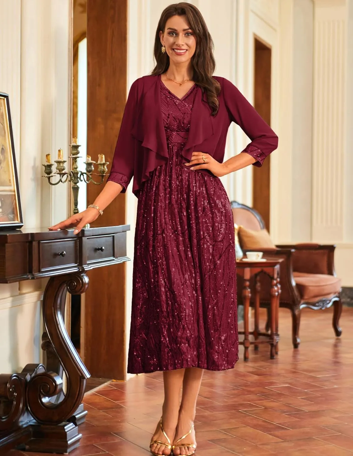GRACE KARIN 2024 Women's Two Piece Sequin Dress with Jacket Mother of The Bride Dresses Homecoming Wedding Guest Dresses