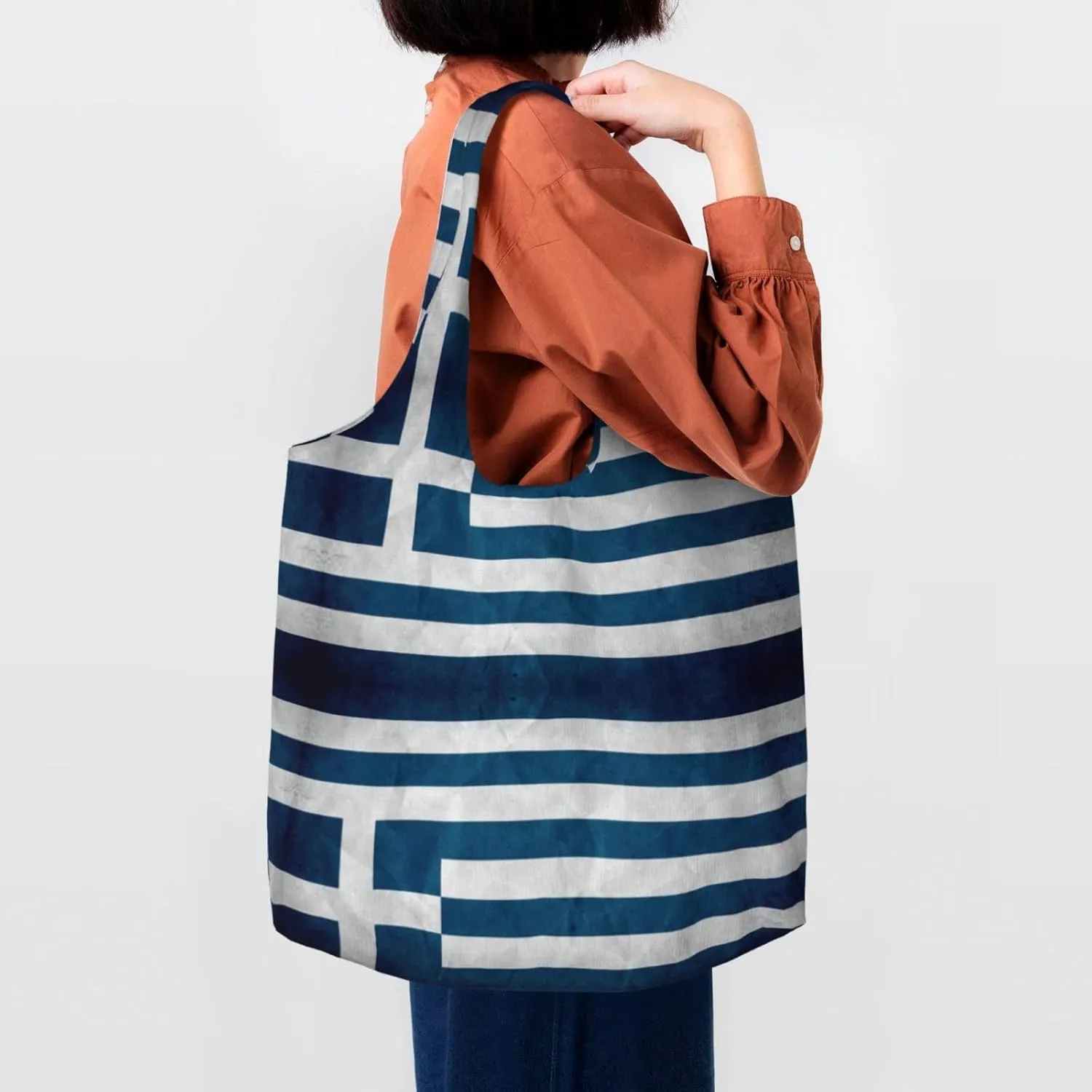 Gradient Blue Denim Canvas Bag Bag Handbag Eco-Friendly Reusable Groceryshopping Bags For Women Girls