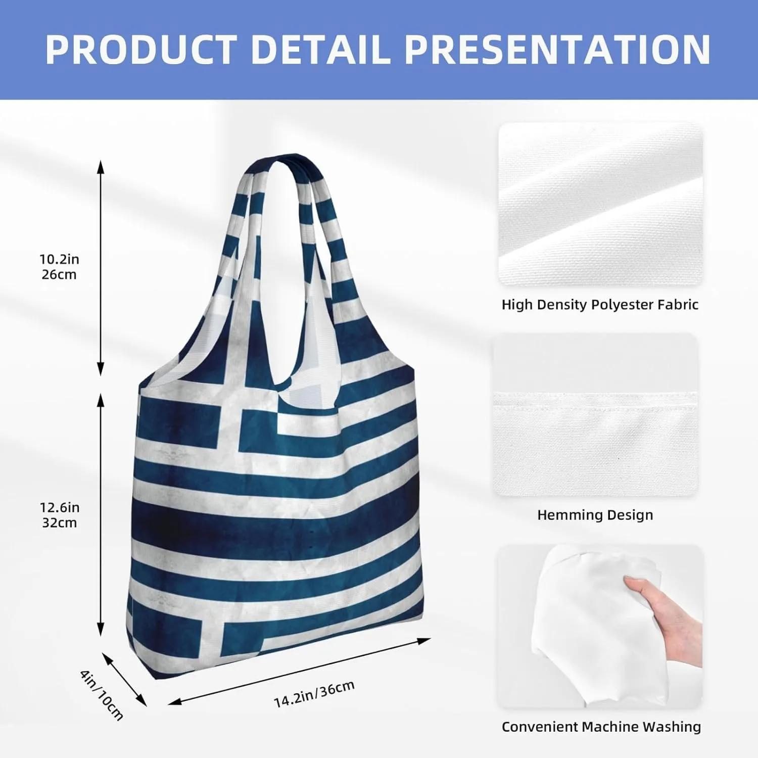 Gradient Blue Denim Canvas Bag Bag Handbag Eco-Friendly Reusable Groceryshopping Bags For Women Girls