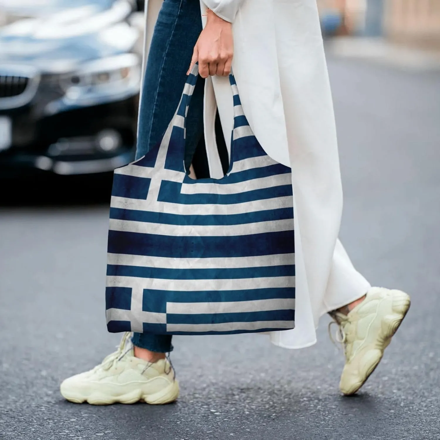 Gradient Blue Denim Canvas Bag Bag Handbag Eco-Friendly Reusable Groceryshopping Bags For Women Girls