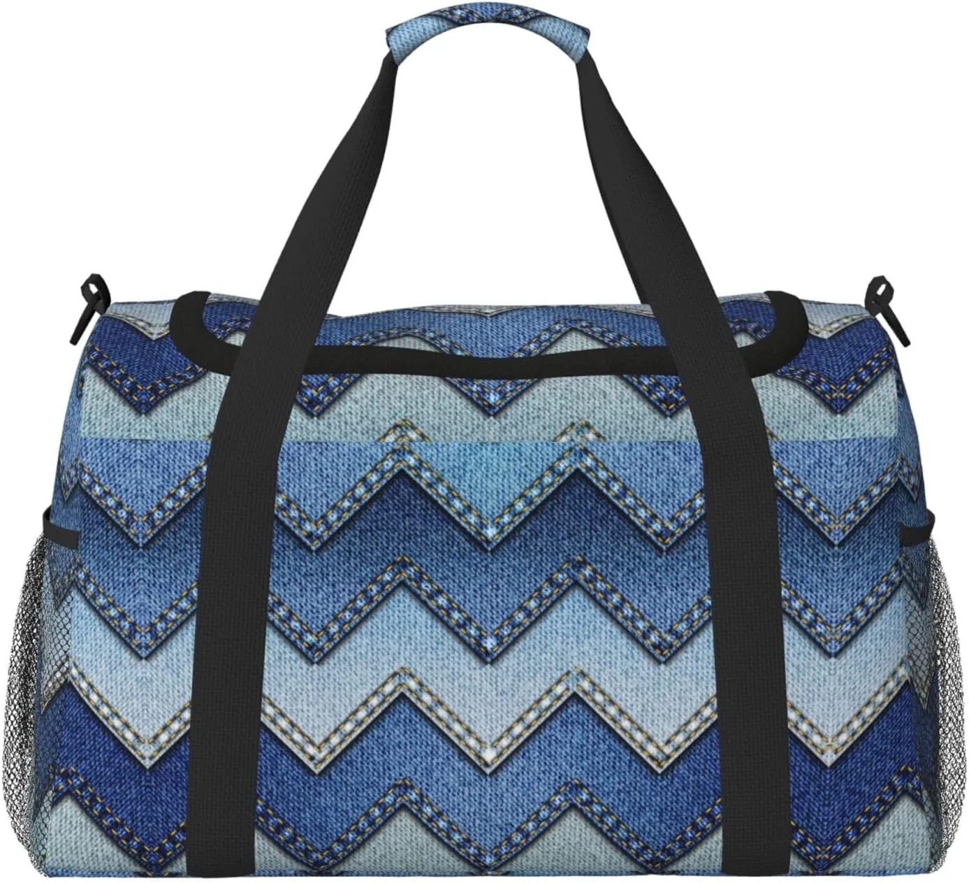 Gradient Blue Denim print Large Canvas Travel Duffel Bag Weekender Bags for Women Overnight Bag Carry On Tote Bag