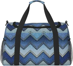 Gradient Blue Denim print Large Canvas Travel Duffel Bag Weekender Bags for Women Overnight Bag Carry On Tote Bag
