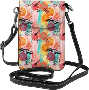 Grapefruit Slices Small Crossbody Bags for Women Travel Cell Phone Pouch PU Leather Cross Body Bag Adjustable Shoulder Strap Phone Purses Lightweight Wallet Purse with Credit Card Slots
