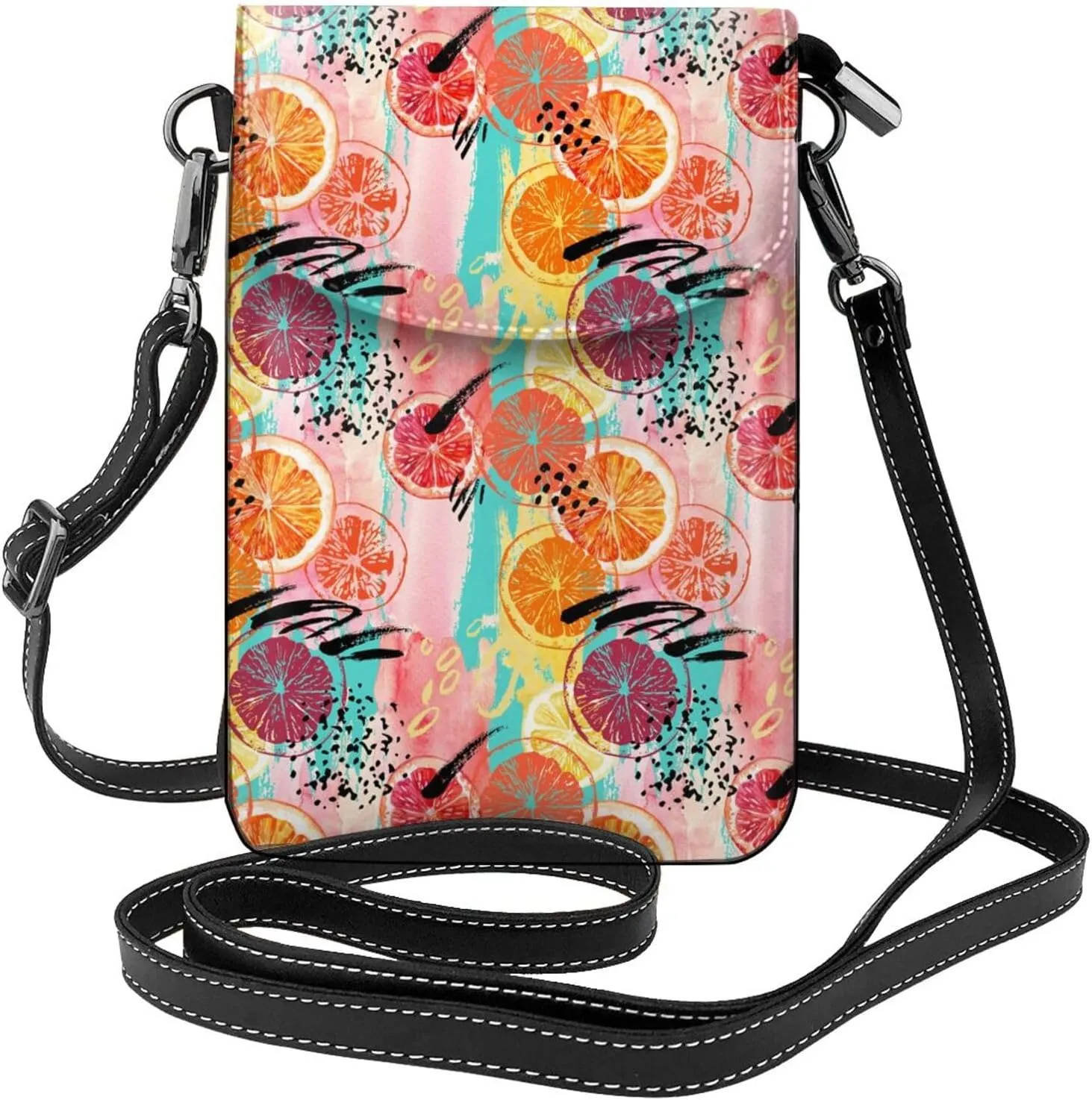 Grapefruit Slices Small Crossbody Bags for Women Travel Cell Phone Pouch PU Leather Cross Body Bag Adjustable Shoulder Strap Phone Purses Lightweight Wallet Purse with Credit Card Slots
