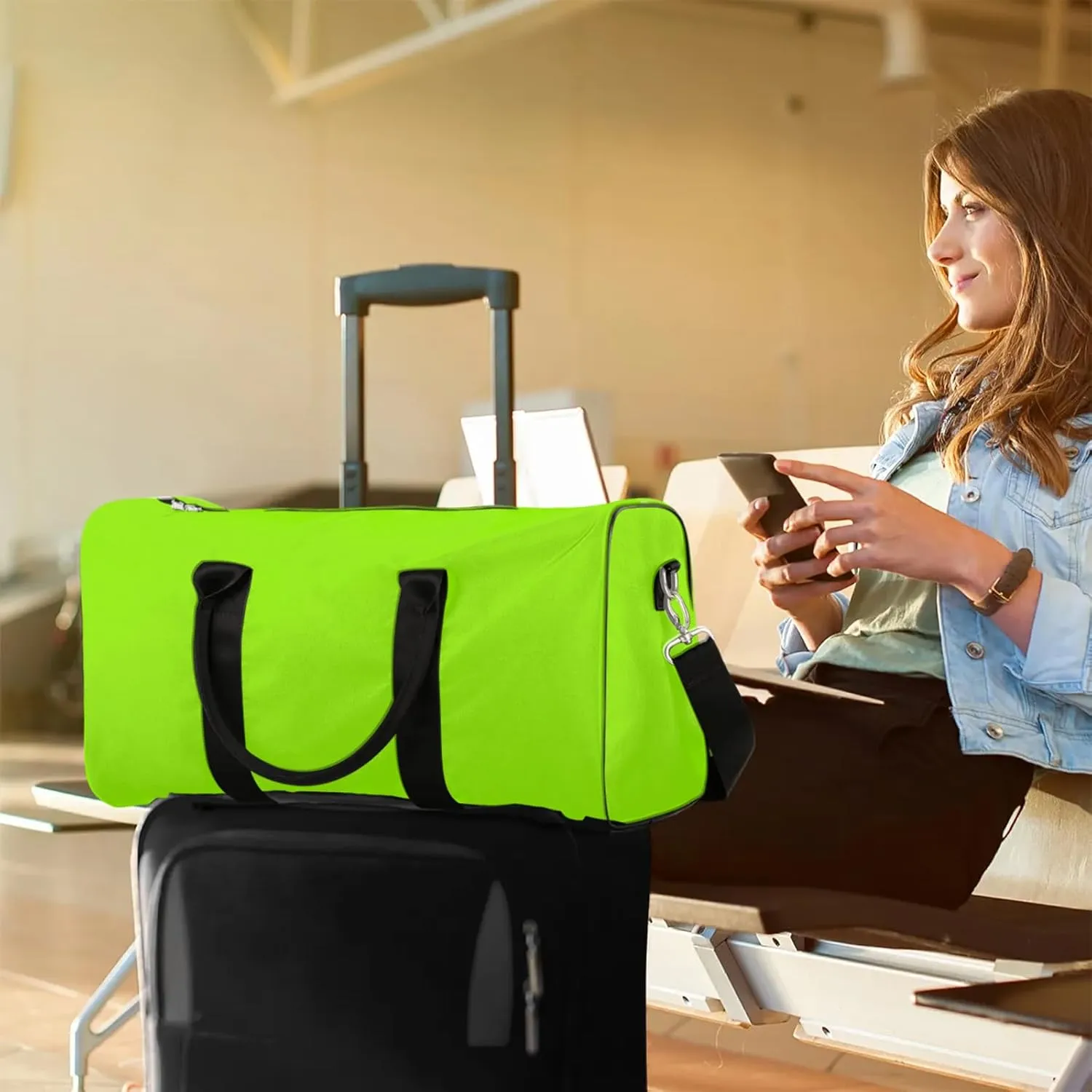 Grass Green Travel Duffle Bag, Weekender Bags for Women Men, Carry on Overnight Bag Waterproof Gym Bags, Hospital Bag for Labor and Delivery