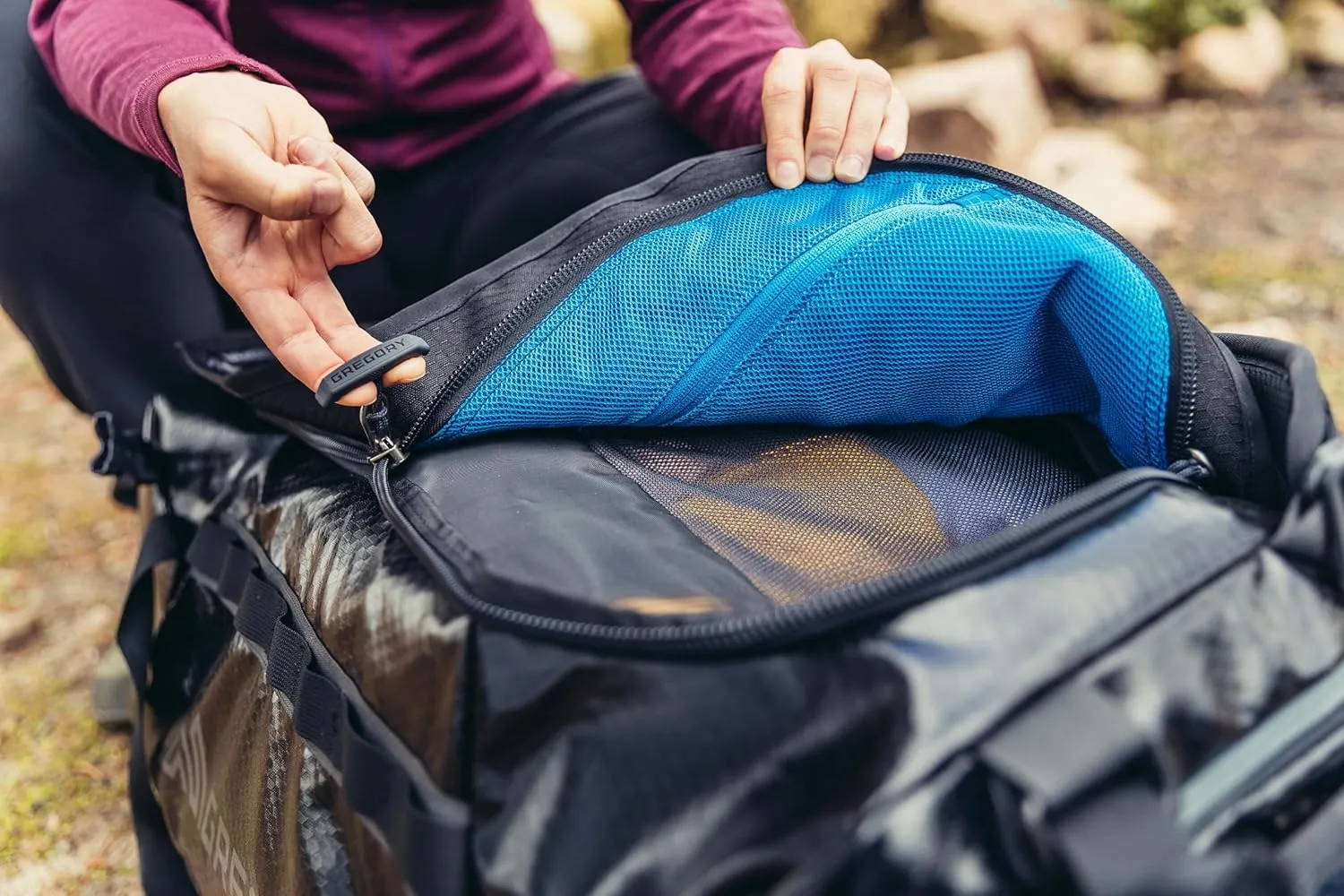 Gregory Alpaca 100L Water-Resistant Travel/Gear Organization Duffel Bag with included Packing Cube, Obsidian Black