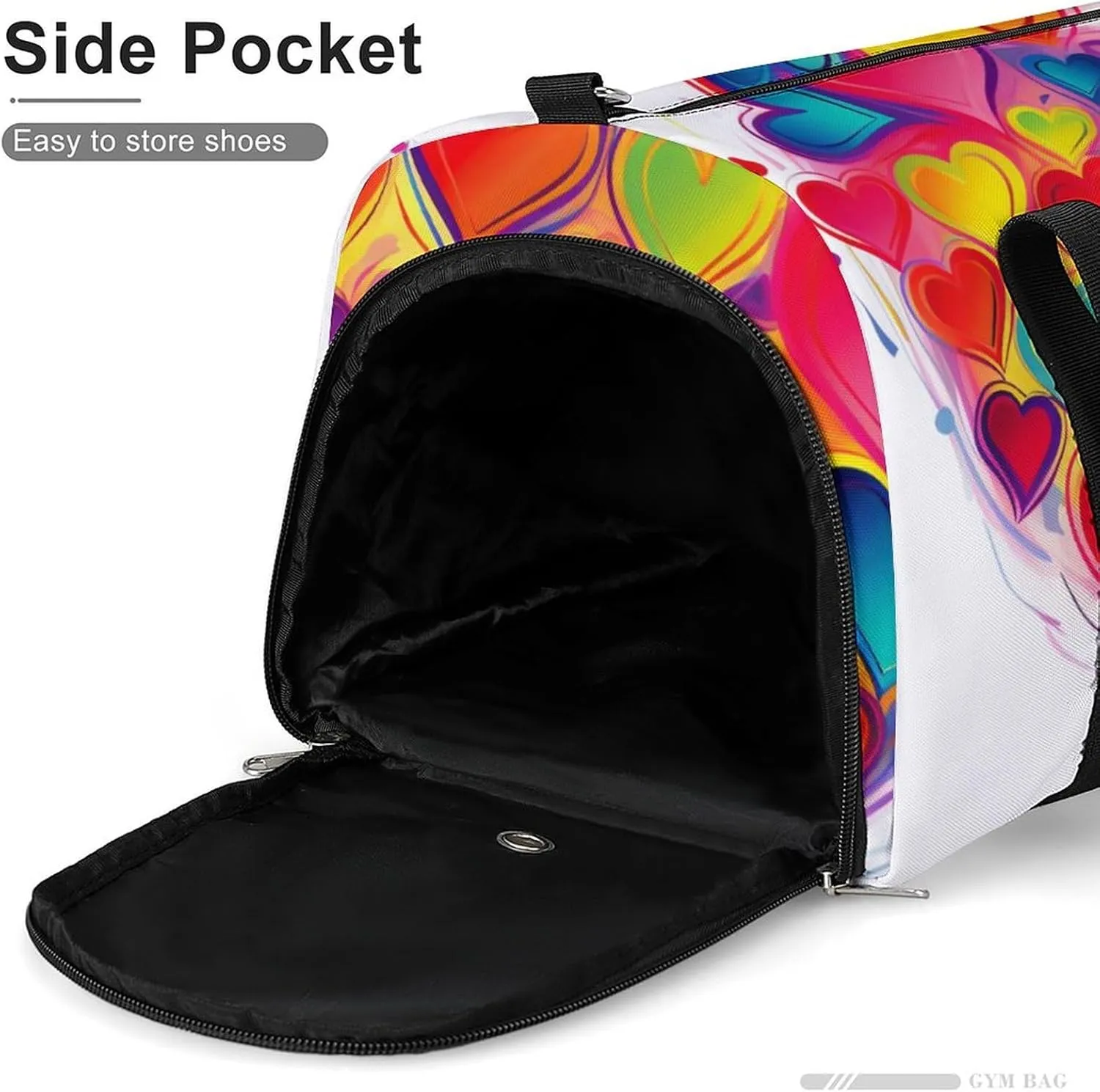 Gym Bag Colourful Heart Duffel Bag for Men Women Overnight Bag with Shoe Compartment Workout Bags