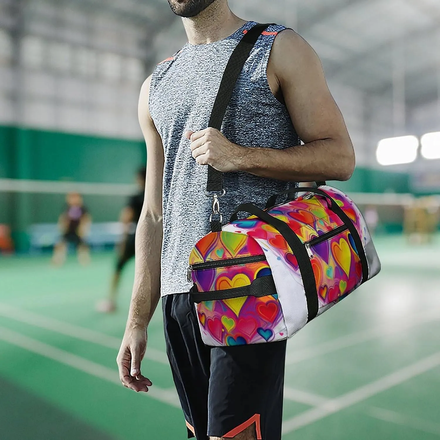 Gym Bag Colourful Heart Duffel Bag for Men Women Overnight Bag with Shoe Compartment Workout Bags