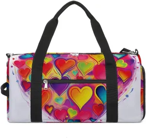 Gym Bag Colourful Heart Duffel Bag for Men Women Overnight Bag with Shoe Compartment Workout Bags