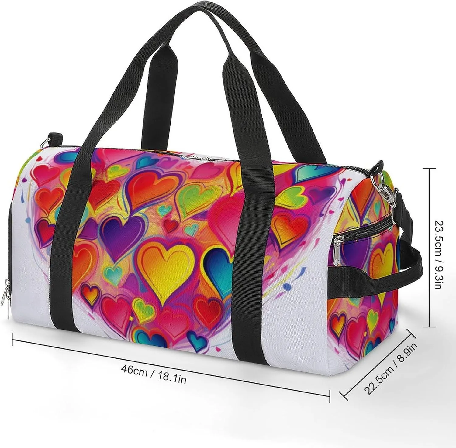 Gym Bag Colourful Heart Duffel Bag for Men Women Overnight Bag with Shoe Compartment Workout Bags