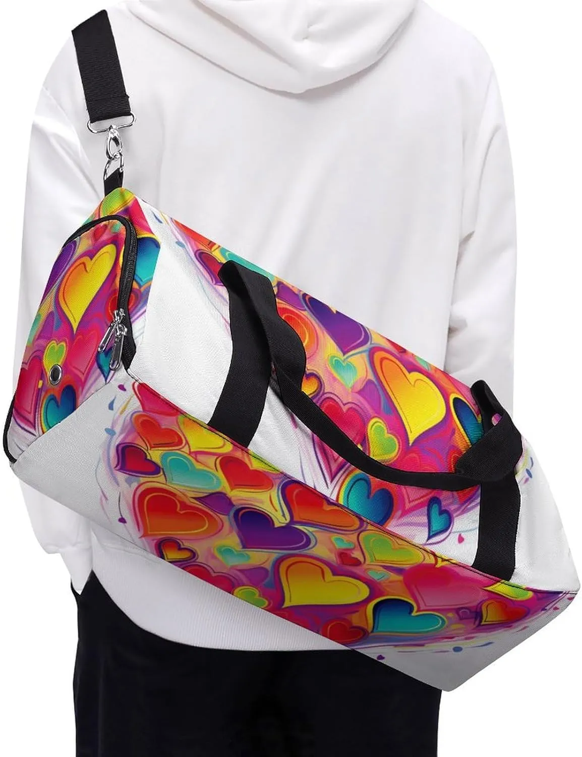 Gym Bag Colourful Heart Duffel Bag for Men Women Overnight Bag with Shoe Compartment Workout Bags