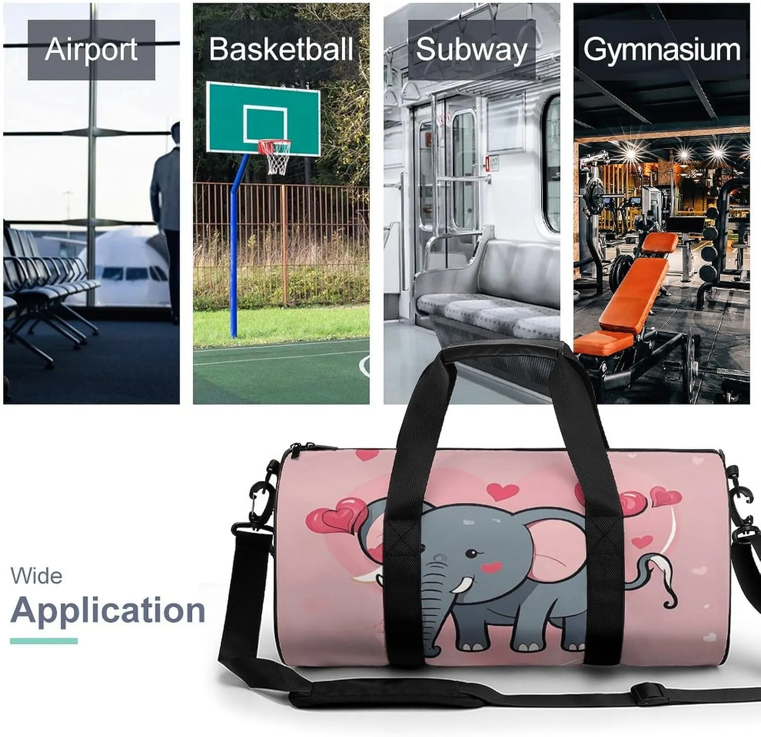 Gym Bag for Men Women Monochrome Heart Tail Doodle Style Duffel Bag Overnight Bag with Compartment Gym Sackpac