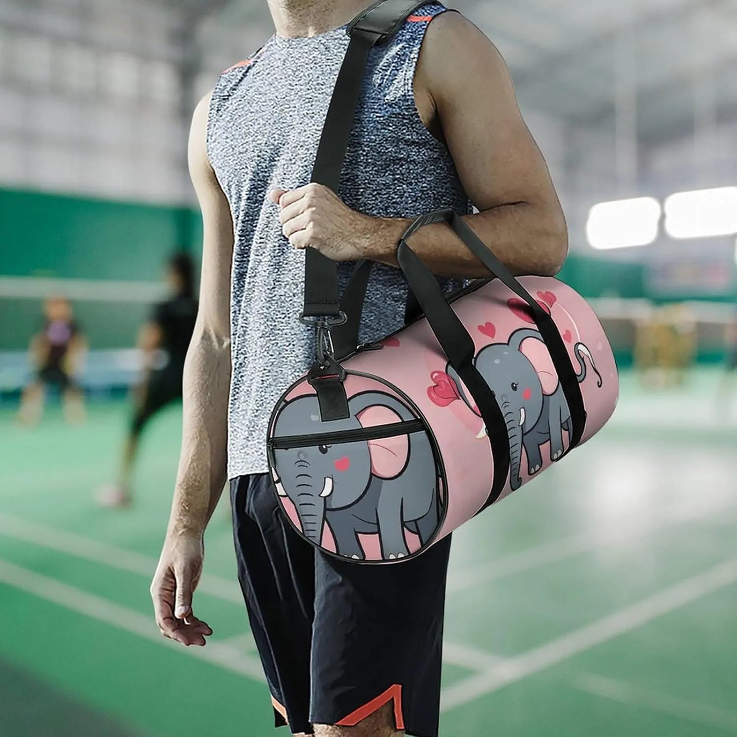 Gym Bag for Men Women Monochrome Heart Tail Doodle Style Duffel Bag Overnight Bag with Compartment Gym Sackpac