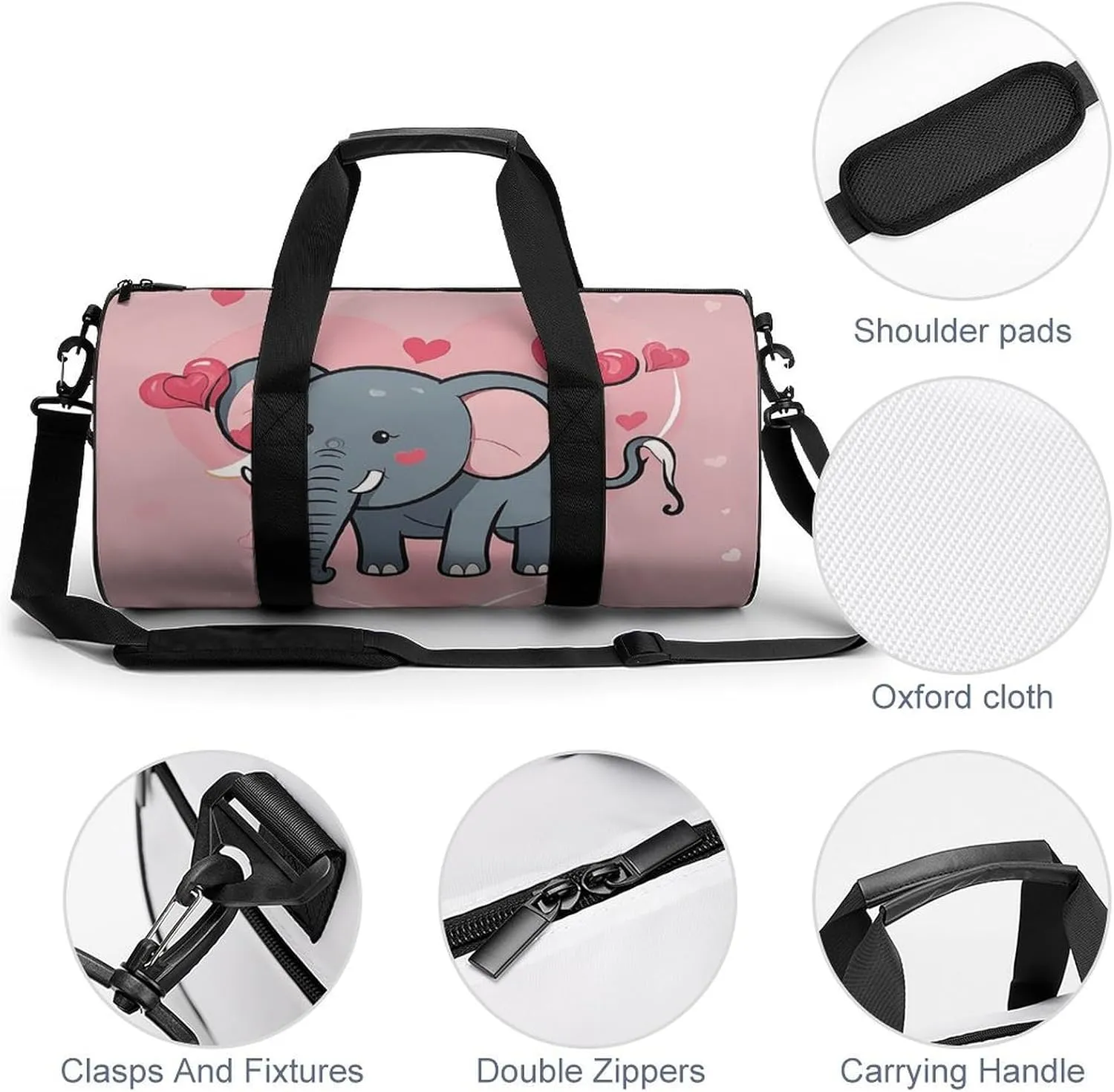 Gym Bag for Men Women Monochrome Heart Tail Doodle Style Duffel Bag Overnight Bag with Compartment Gym Sackpac