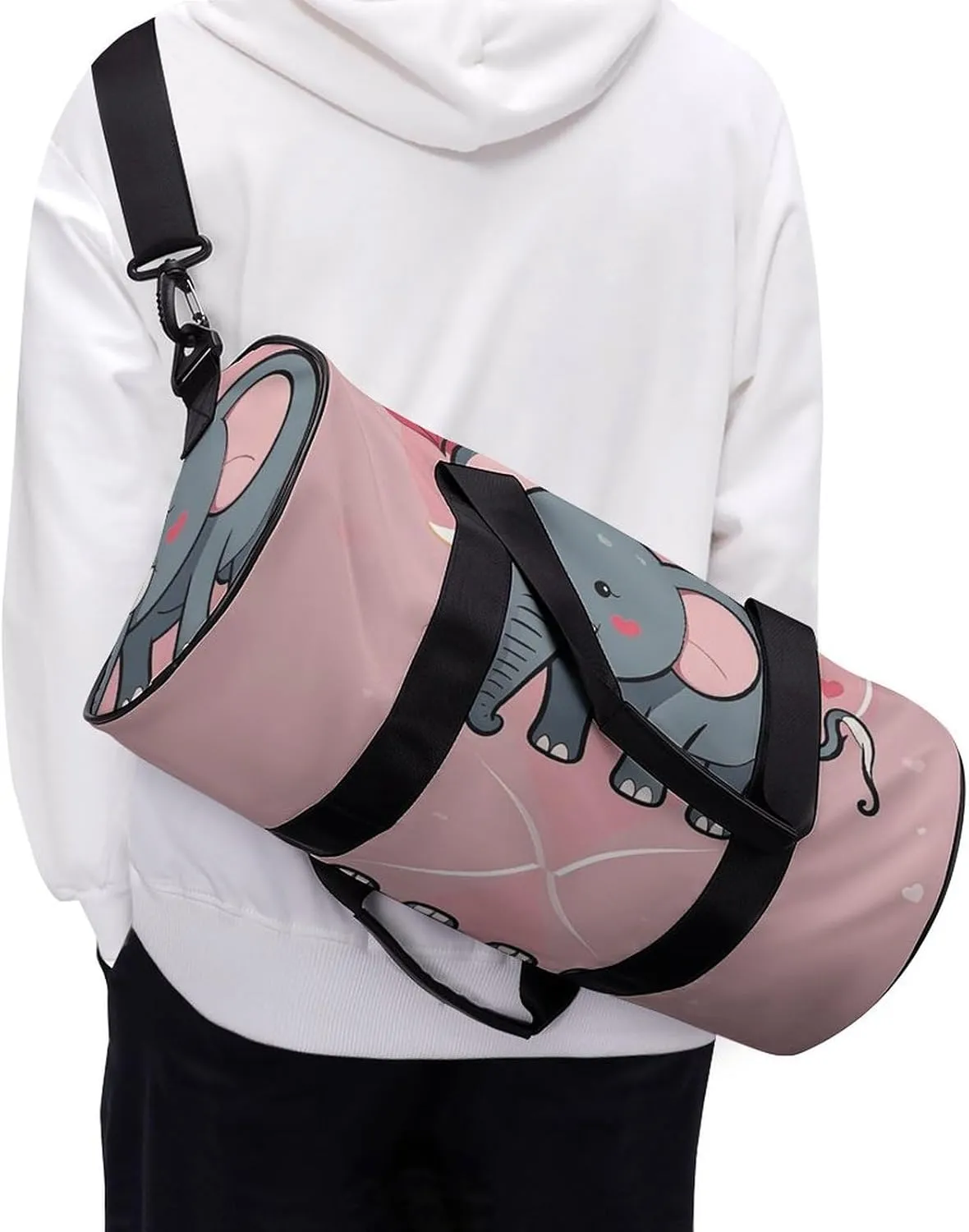 Gym Bag for Men Women Monochrome Heart Tail Doodle Style Duffel Bag Overnight Bag with Compartment Gym Sackpac
