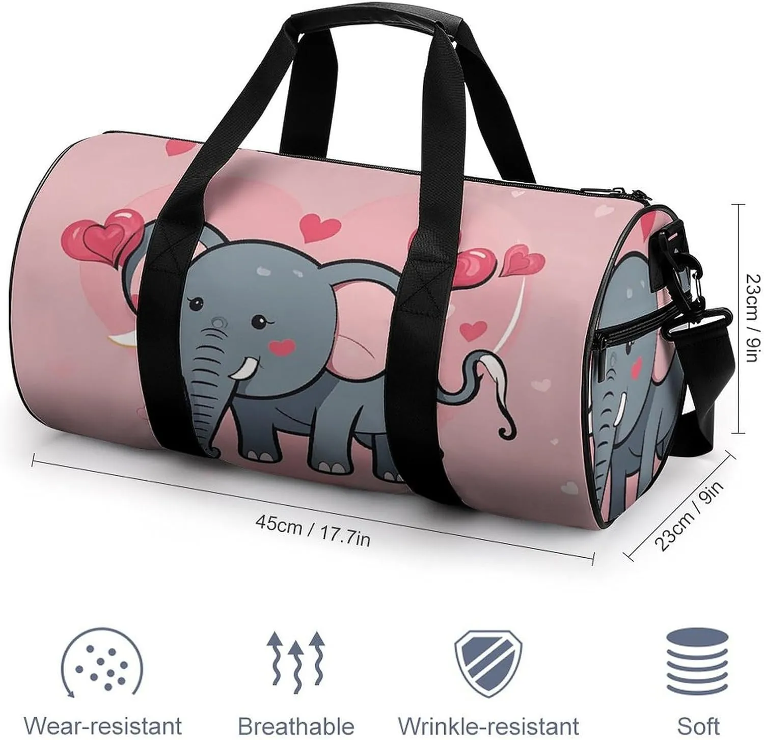 Gym Bag for Men Women Monochrome Heart Tail Doodle Style Duffel Bag Overnight Bag with Compartment Gym Sackpac