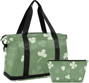 Gym Bag for Women Duffel Bags for Traveling Sports Bag with Shoe Compartment Dual Handles Removable Strap Multi Pockets Large Capacity Fashionable Green Clover