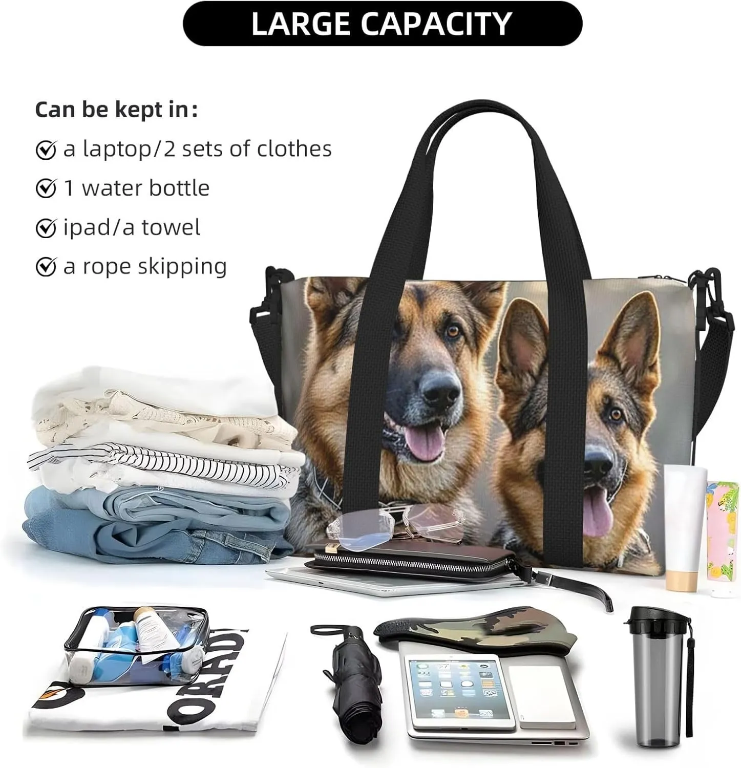 Gym Bag German Shepherd Dog Lovers2 Duffel Bag for Men Women Travel Overnight Bag with Shoe Compartment Workout Bags