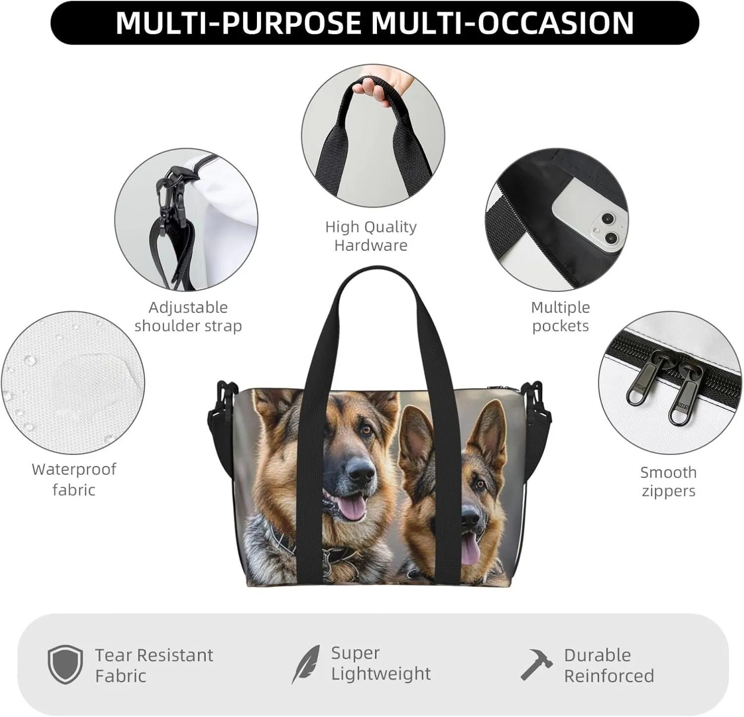 Gym Bag German Shepherd Dog Lovers2 Duffel Bag for Men Women Travel Overnight Bag with Shoe Compartment Workout Bags