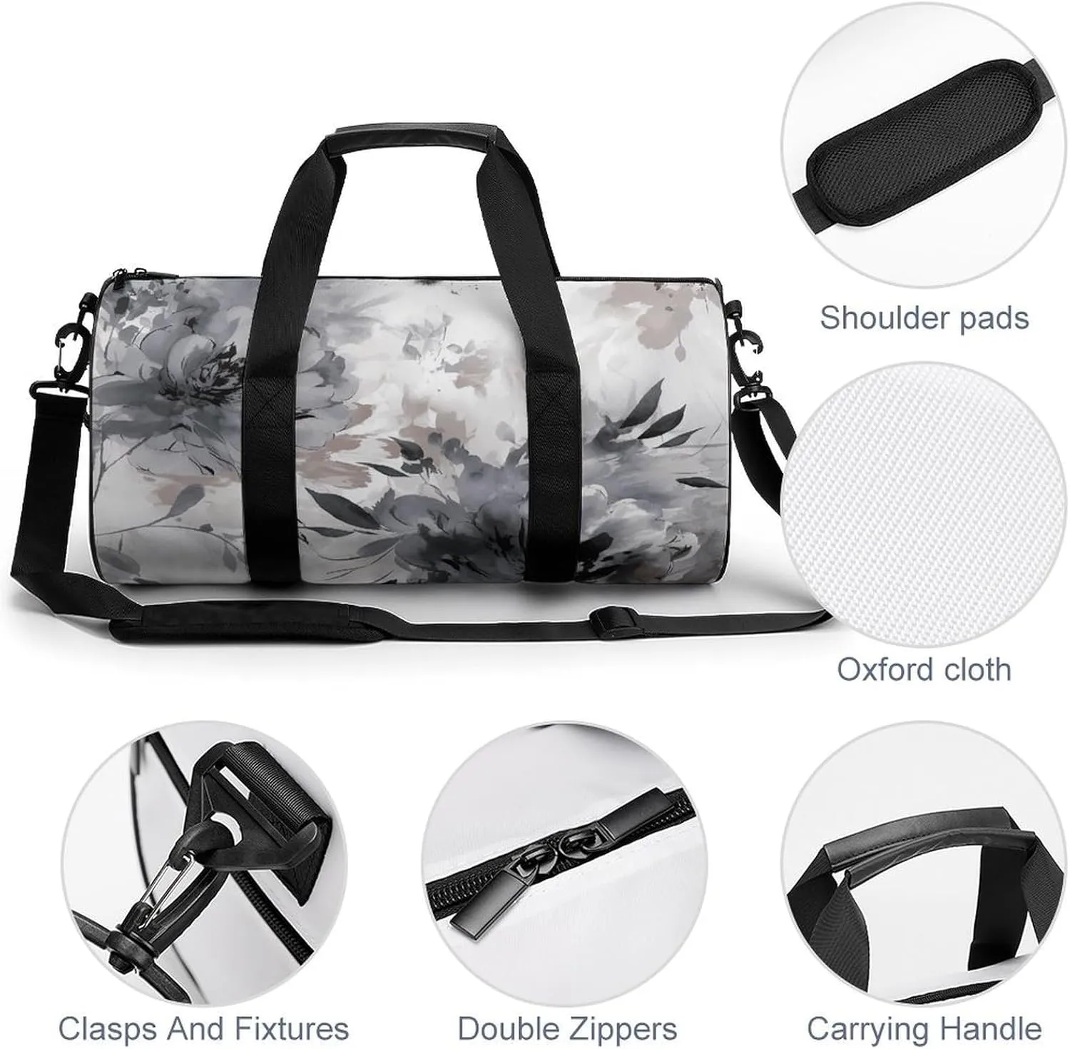 Gym Bag Hand Drawn Ink Painting Duffel Bag for Men Women Overnight Bag with Shoe Compartment Workout Bags