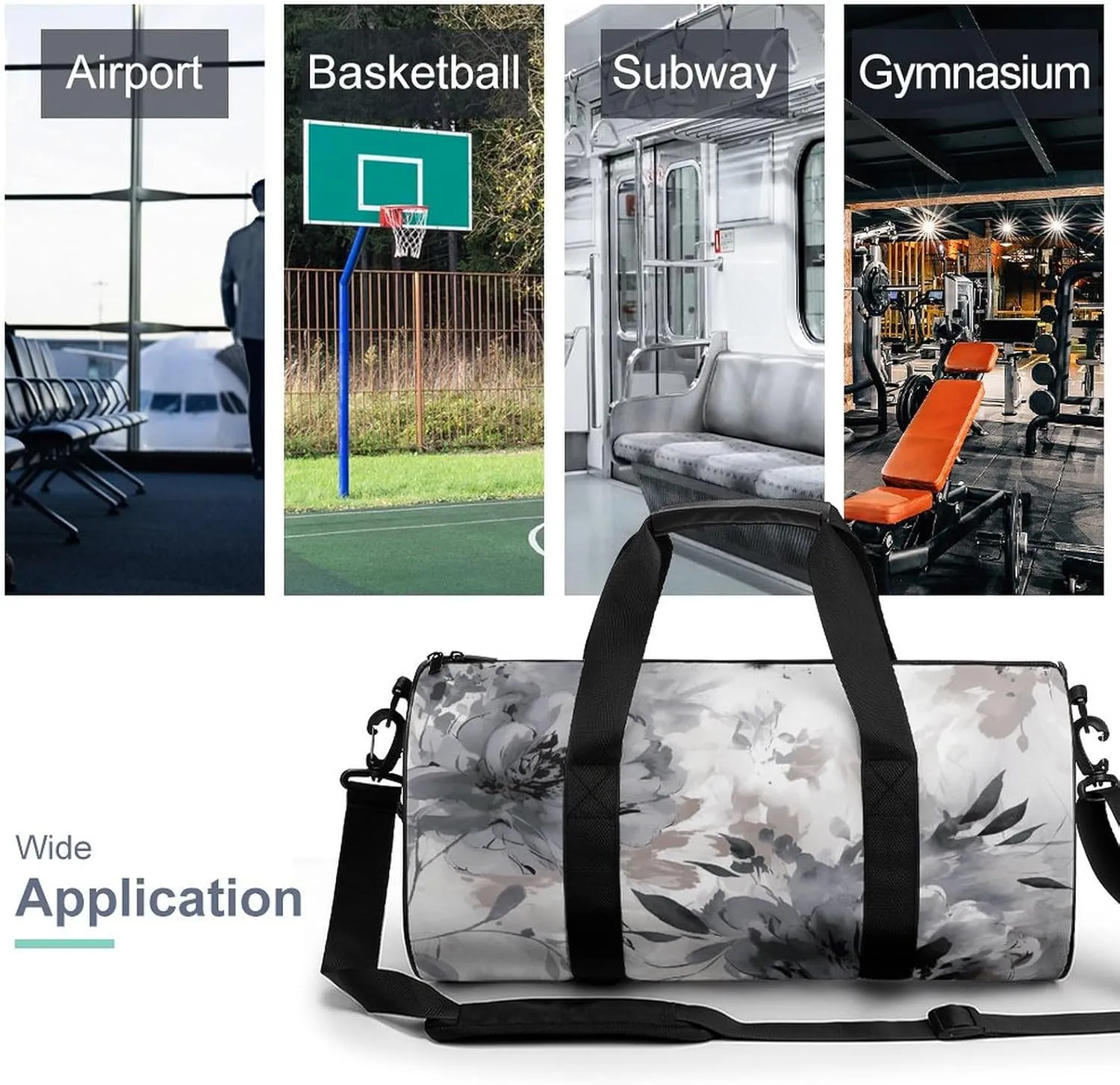 Gym Bag Hand Drawn Ink Painting Duffel Bag for Men Women Overnight Bag with Shoe Compartment Workout Bags