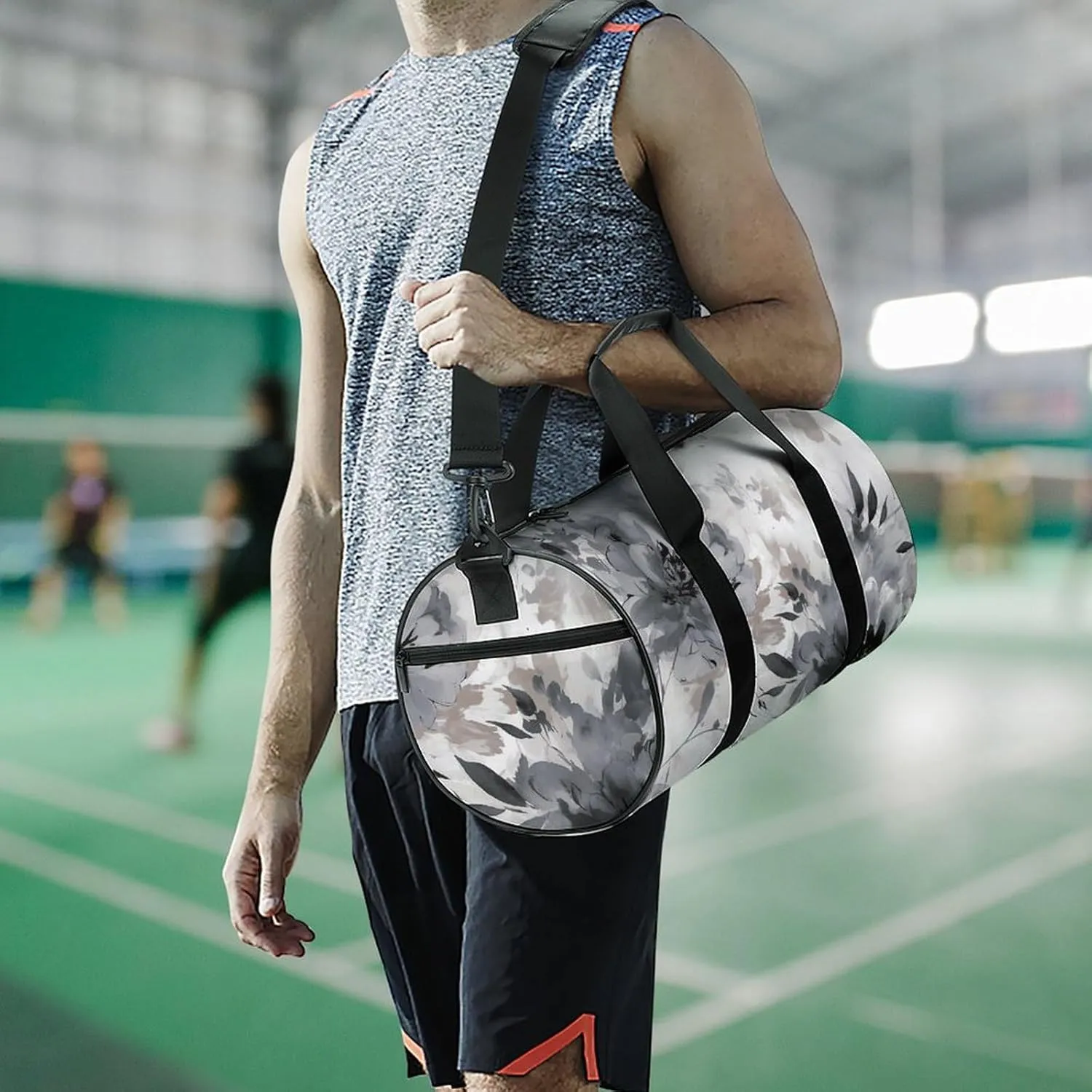Gym Bag Hand Drawn Ink Painting Duffel Bag for Men Women Overnight Bag with Shoe Compartment Workout Bags