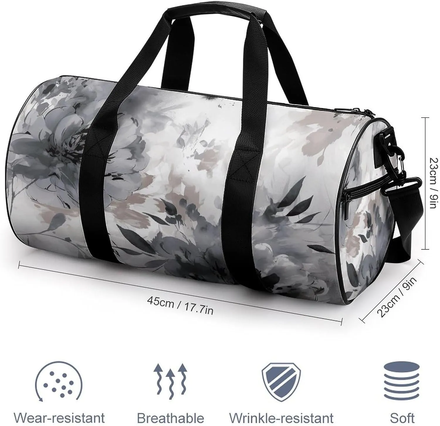 Gym Bag Hand Drawn Ink Painting Duffel Bag for Men Women Overnight Bag with Shoe Compartment Workout Bags