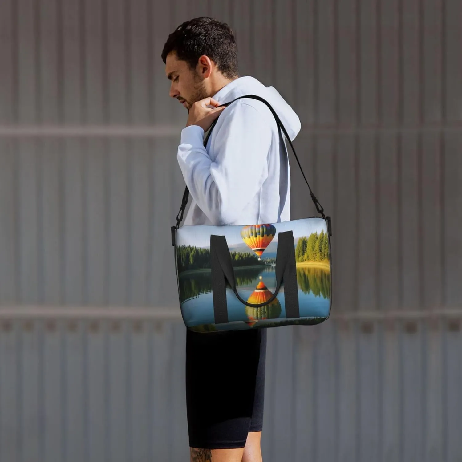 Gym Bag Hot Balloon Above Duffel Bag for Men Women Travel Overnight Bag with Shoe Compartment Workout Bags
