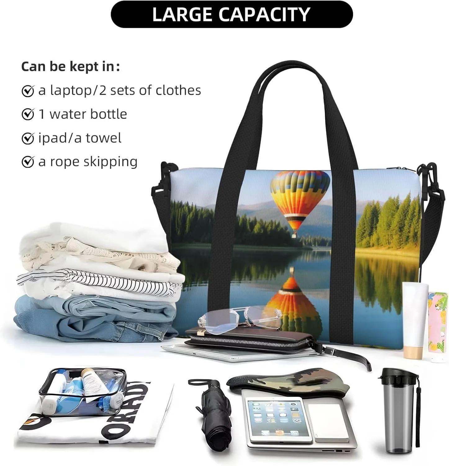 Gym Bag Hot Balloon Above Duffel Bag for Men Women Travel Overnight Bag with Shoe Compartment Workout Bags