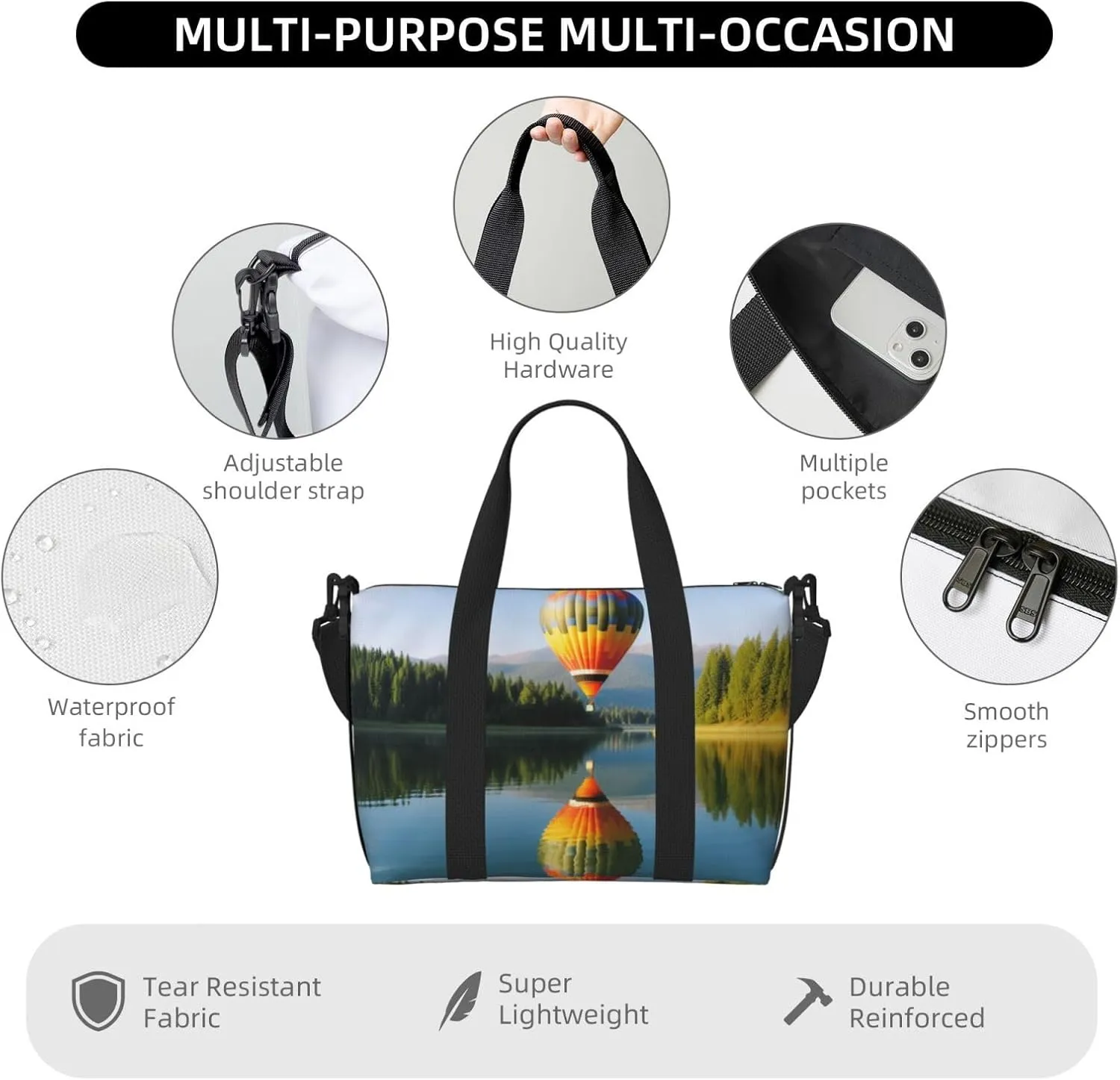 Gym Bag Hot Balloon Above Duffel Bag for Men Women Travel Overnight Bag with Shoe Compartment Workout Bags