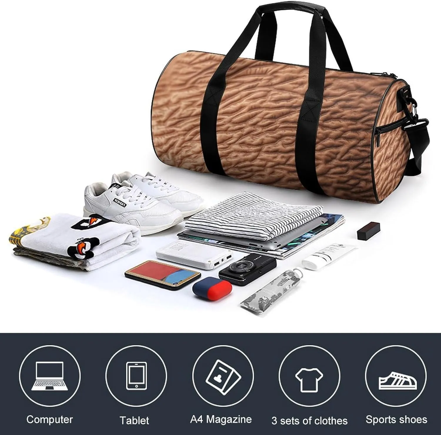 Gym Bag Human Skin Texture Duffel Bag for Men Women Overnight Bag with Shoe Compartment Workout Bags