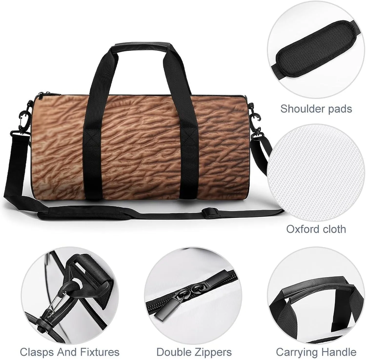 Gym Bag Human Skin Texture Duffel Bag for Men Women Overnight Bag with Shoe Compartment Workout Bags
