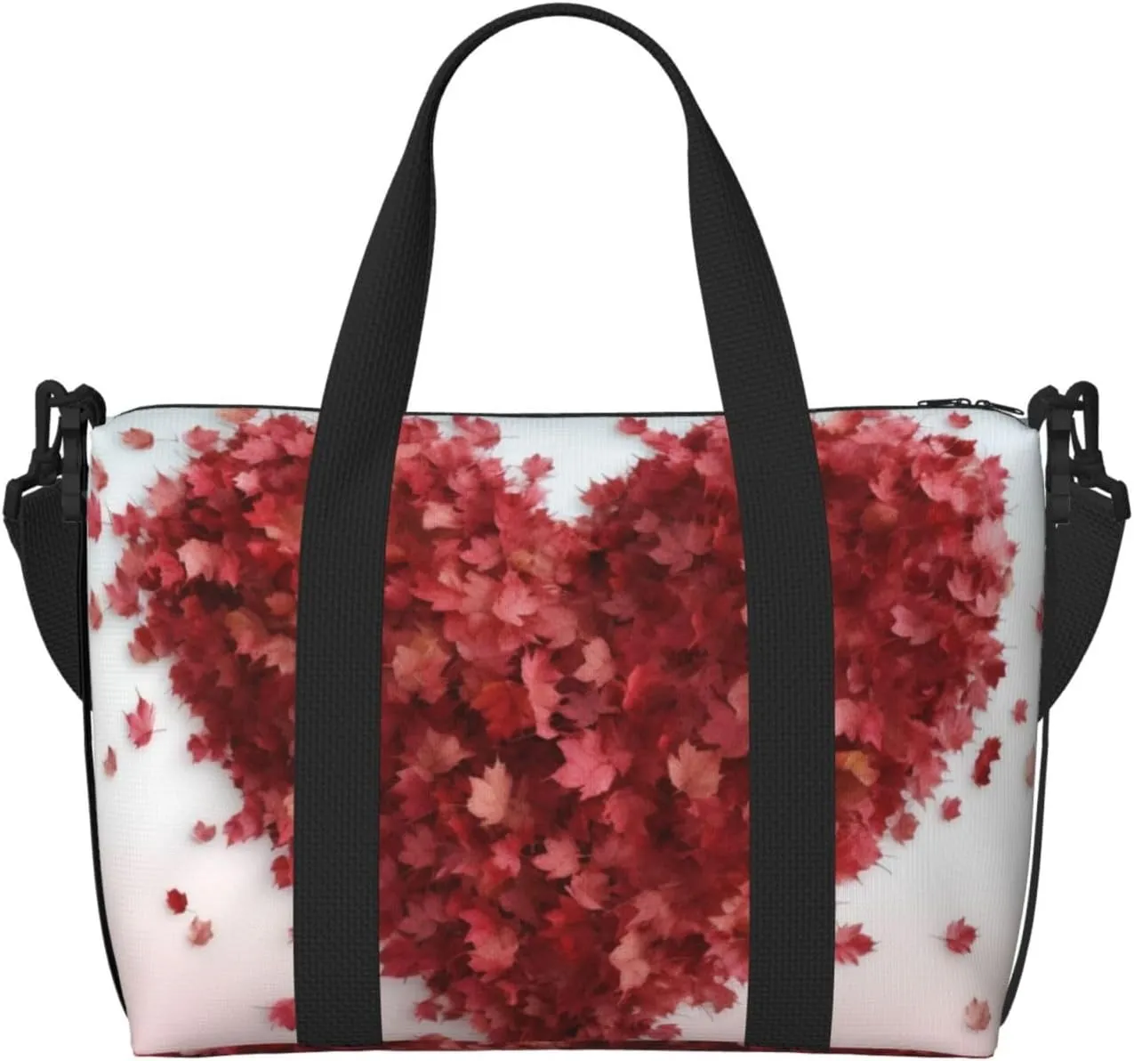 Gym Bag Maple Leaves Heart Duffel Bag for Men Women Travel Overnight Bag with Shoe Compartment Workout Bags