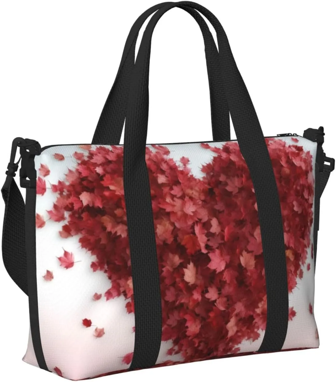 Gym Bag Maple Leaves Heart Duffel Bag for Men Women Travel Overnight Bag with Shoe Compartment Workout Bags